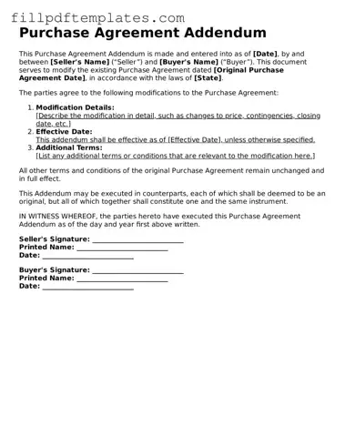 Valid Purchase Agreement Addendum Form