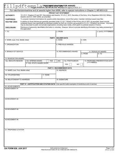 Fill a Valid Da 638 Template