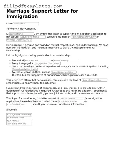 Valid Marriage Support Letter for Immigration Form