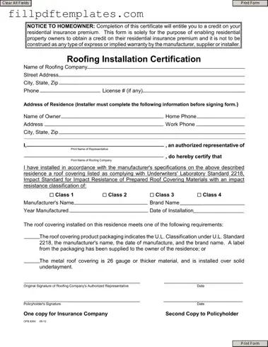 Fill a Valid Roofing Certificate Template