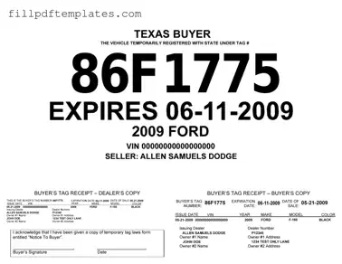 Fill a Valid Texas Temporary Tag Template
