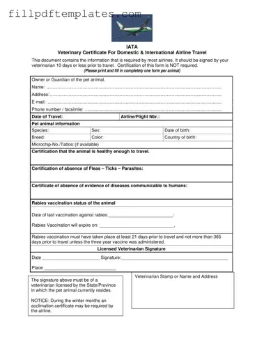 Fill a Valid Veterinary Certificate Travel Template