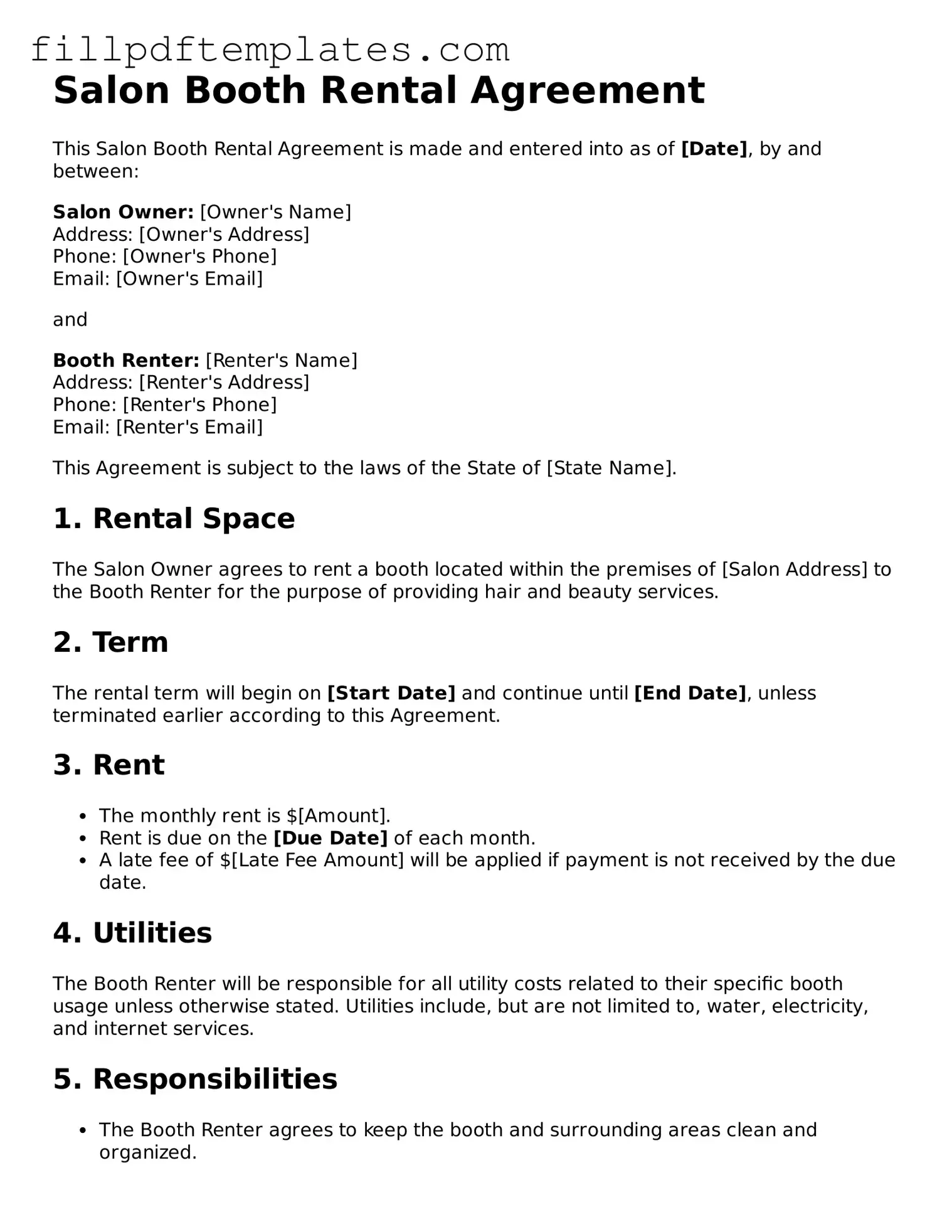 Valid Salon Booth Rental Agreement Form