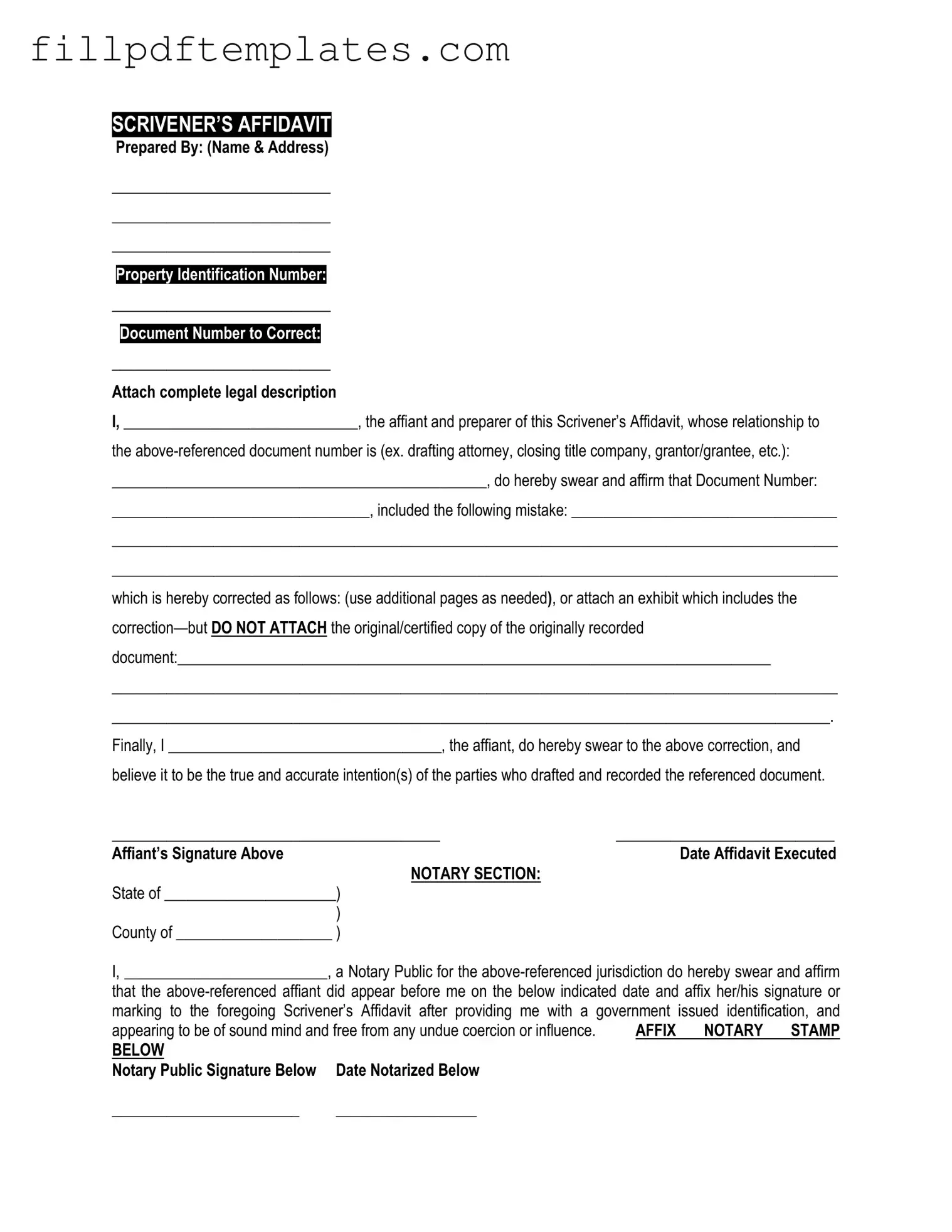 Fill a Valid Scrivener's Affidavit Template