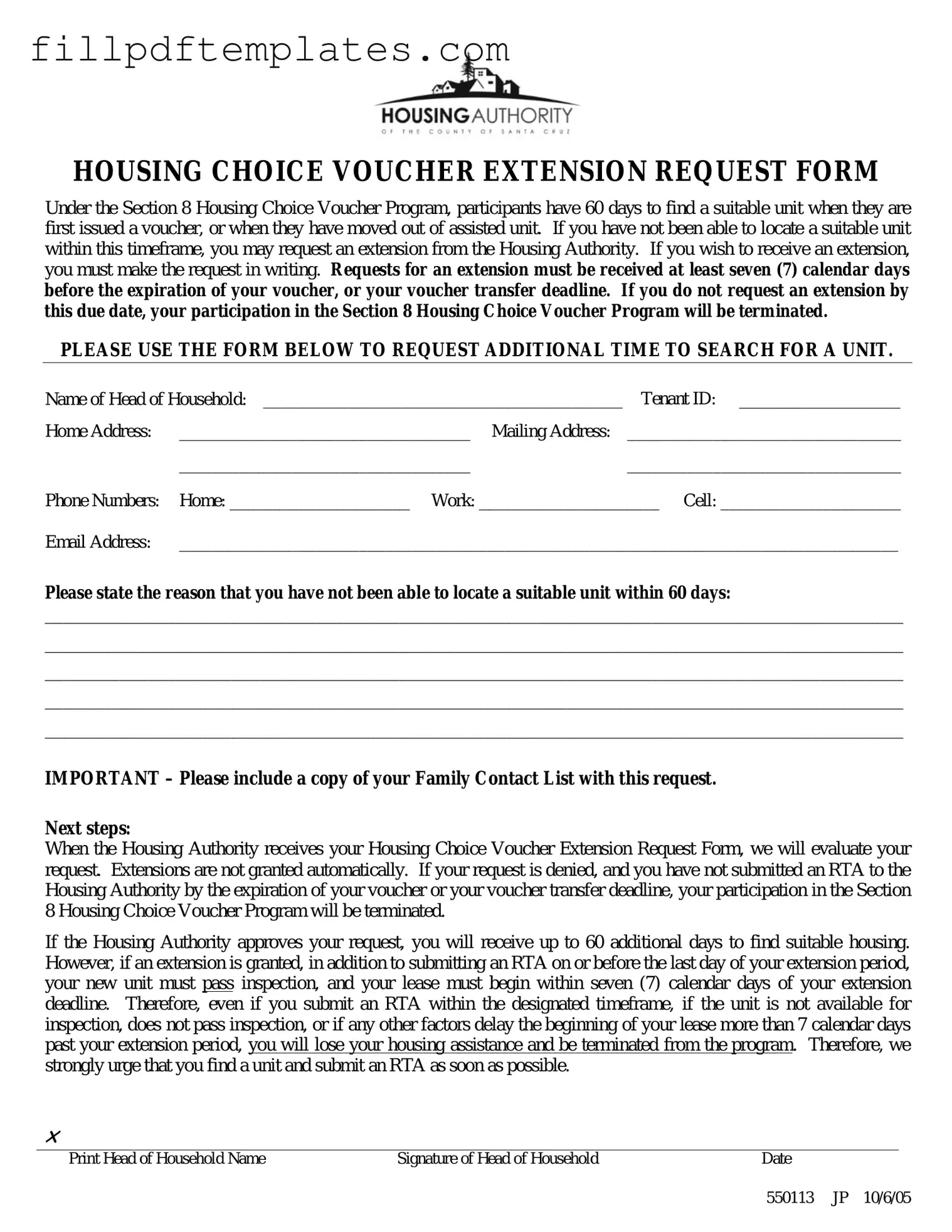 Fill a Valid Section 8 Voucher Extension Template