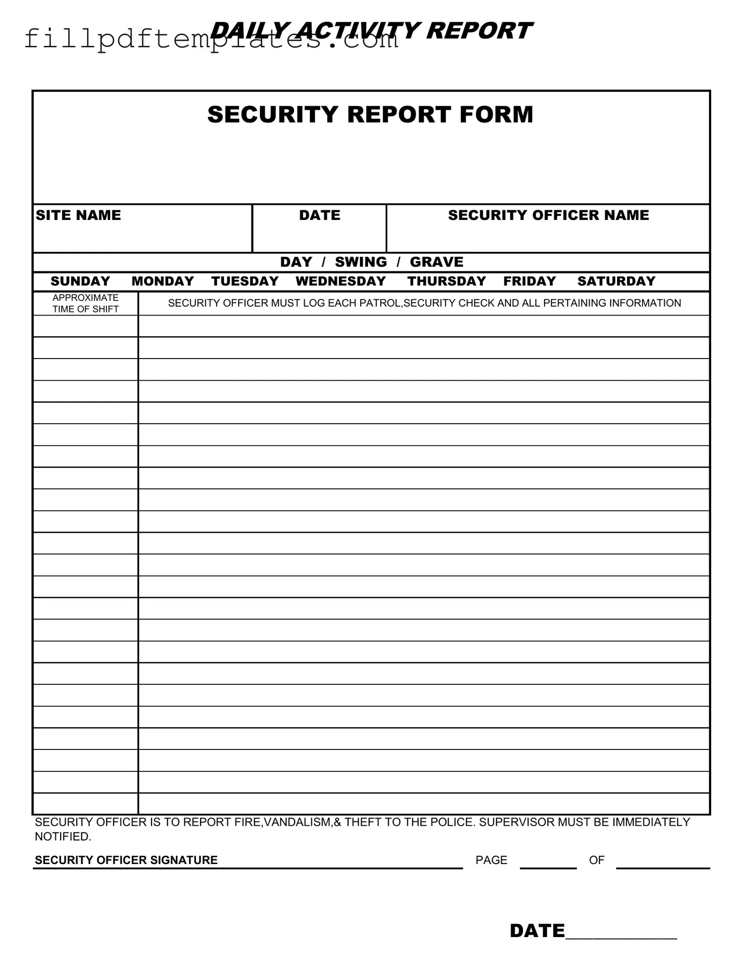 Fill a Valid Security Guard Daily Report Sample Template