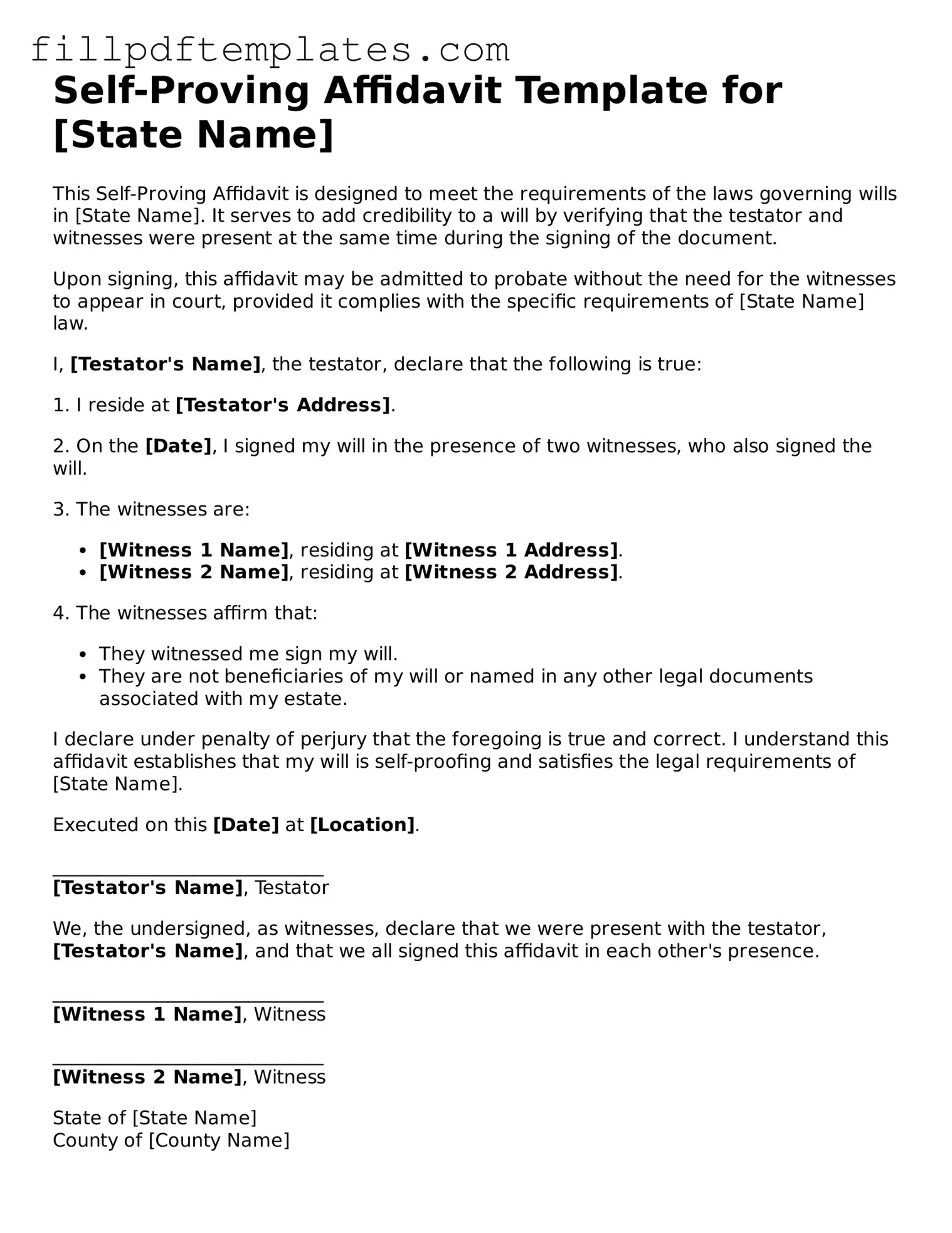 Valid Self-Proving Affidavit Form