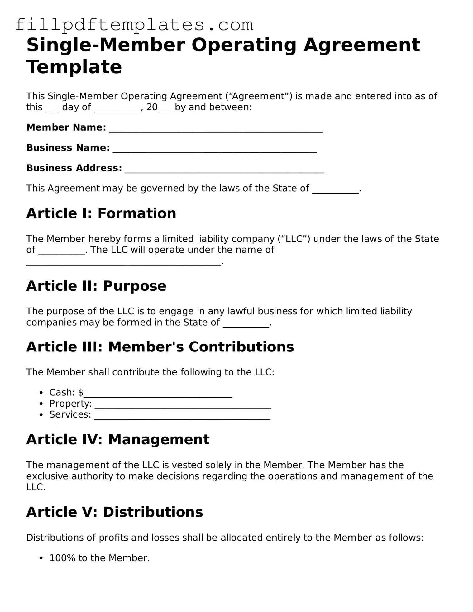 Valid Single-Member Operating Agreement Form