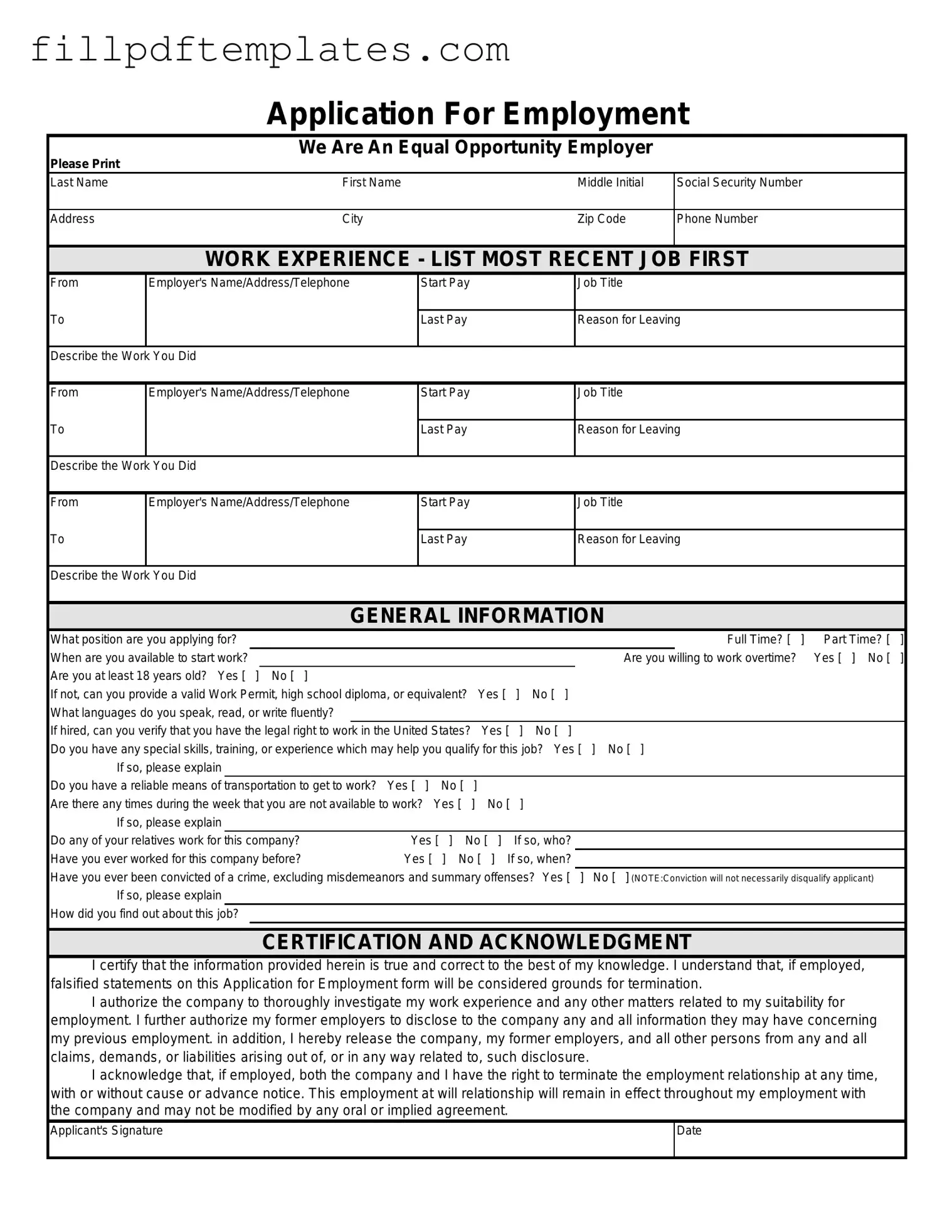Fill a Valid Spanish Application Employment Template