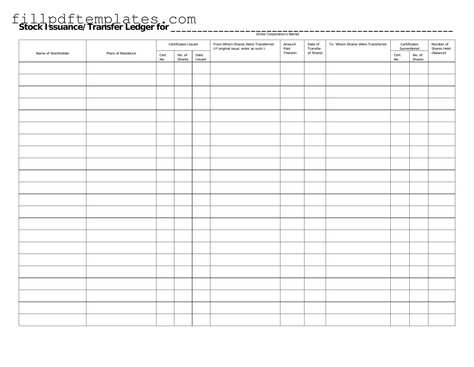 Fill a Valid Stock Transfer Ledger Template