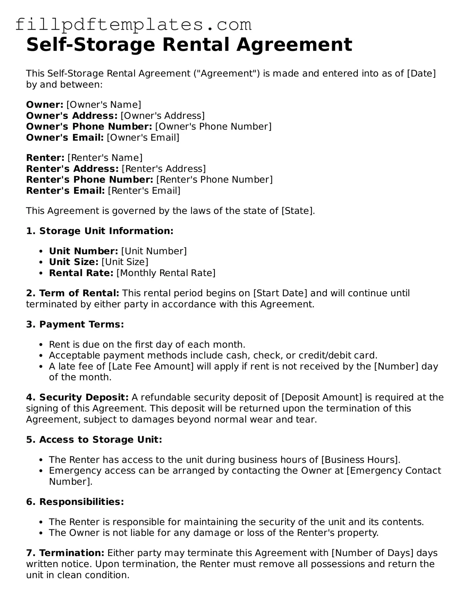 Valid Self-Storage Rental Agreement Form