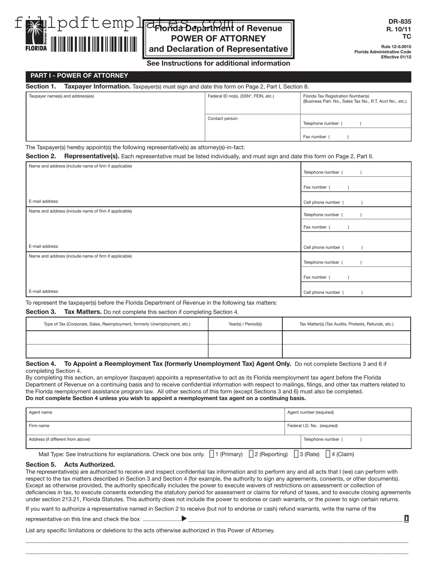 Fill a Valid Tax POA dr 835 Template