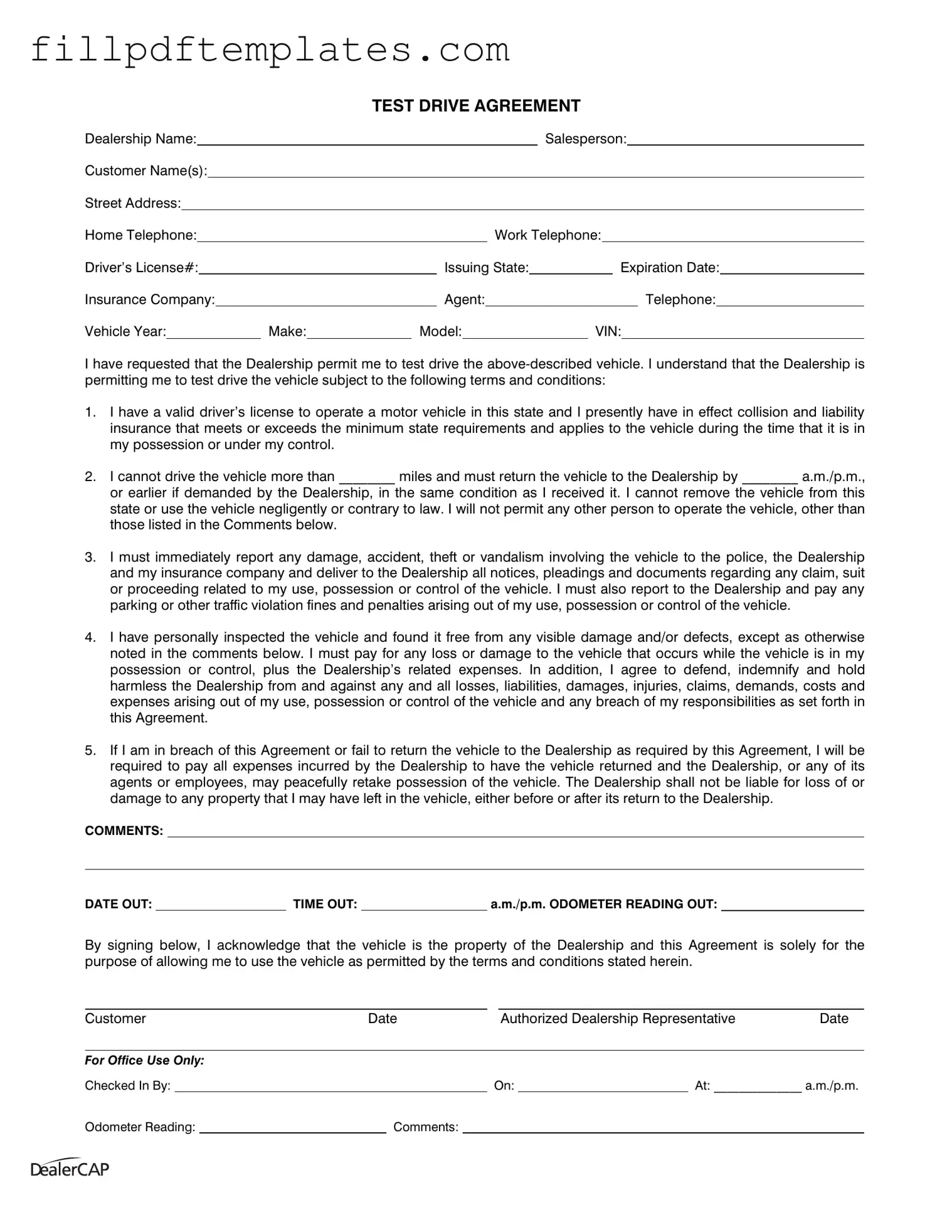 Fill a Valid Test Drive Template
