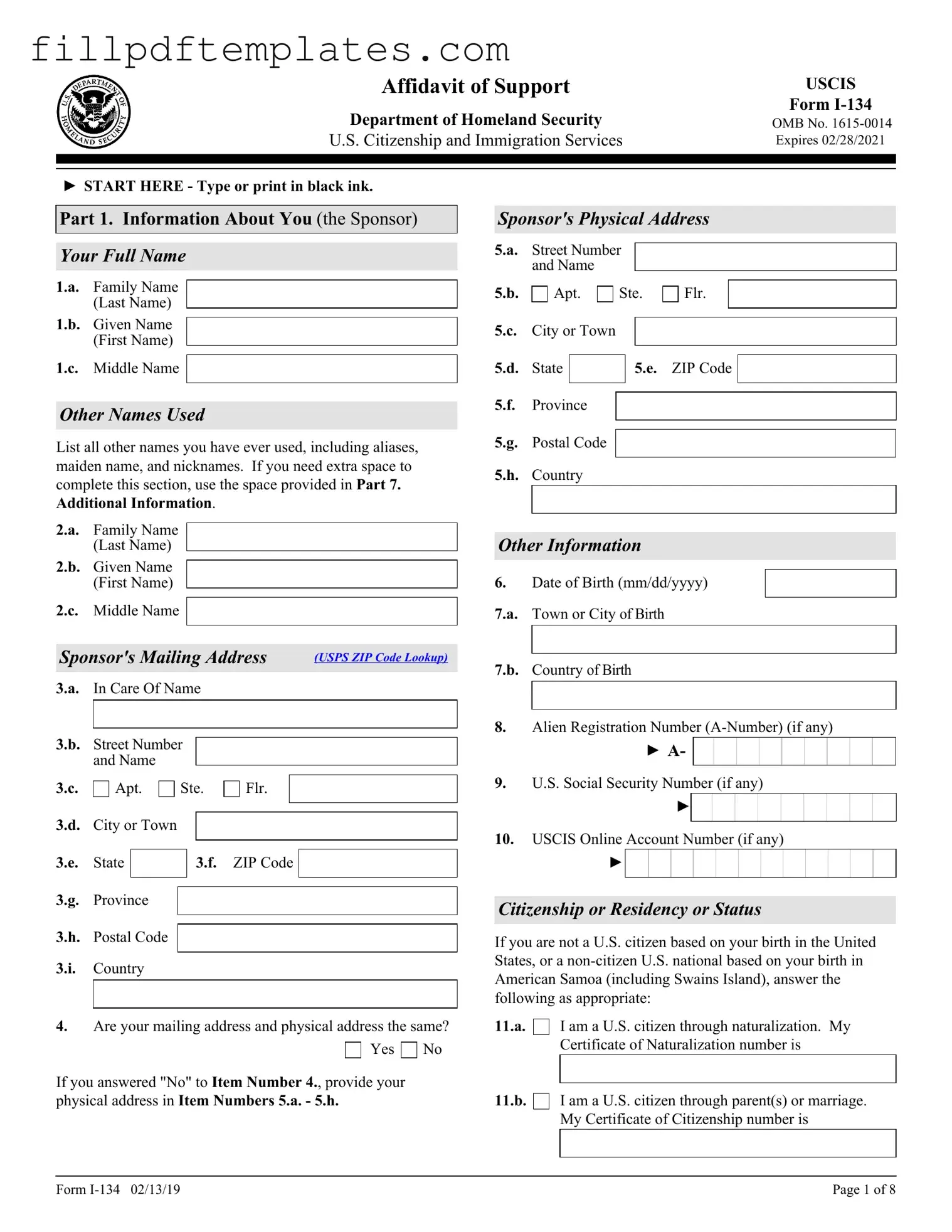 Fill a Valid USCIS I-134 Template
