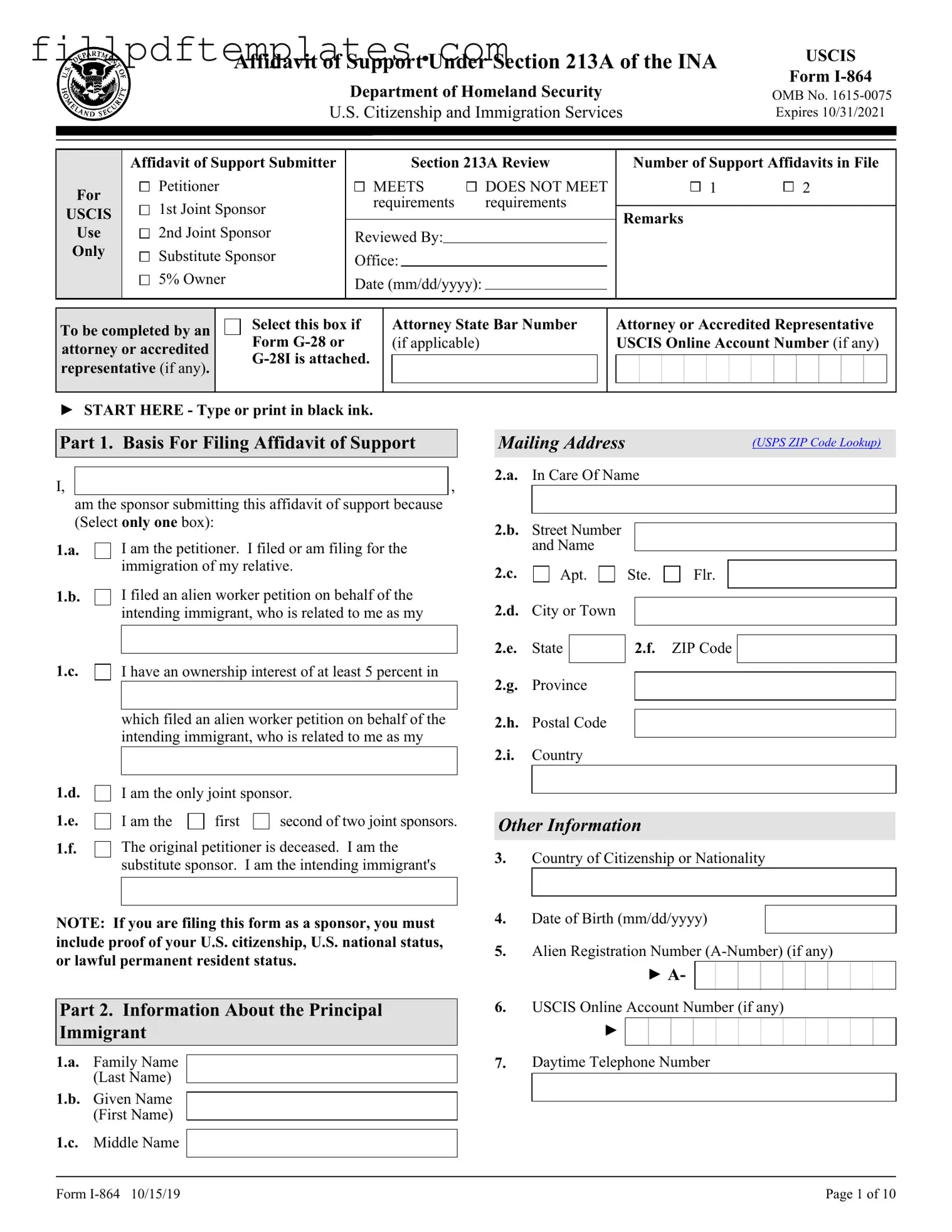 Fill a Valid USCIS I-864 Template