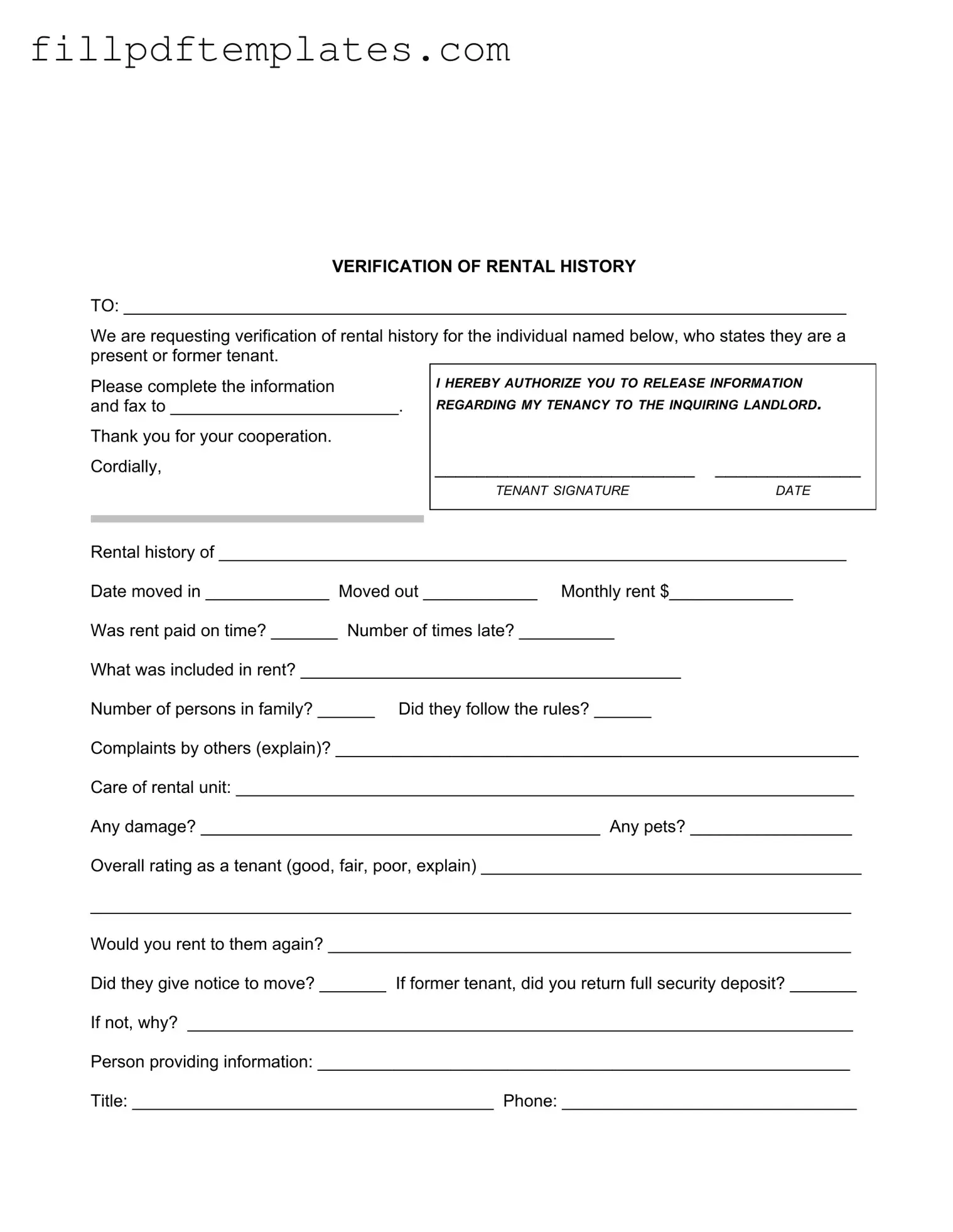 Fill a Valid Verification Rental Template