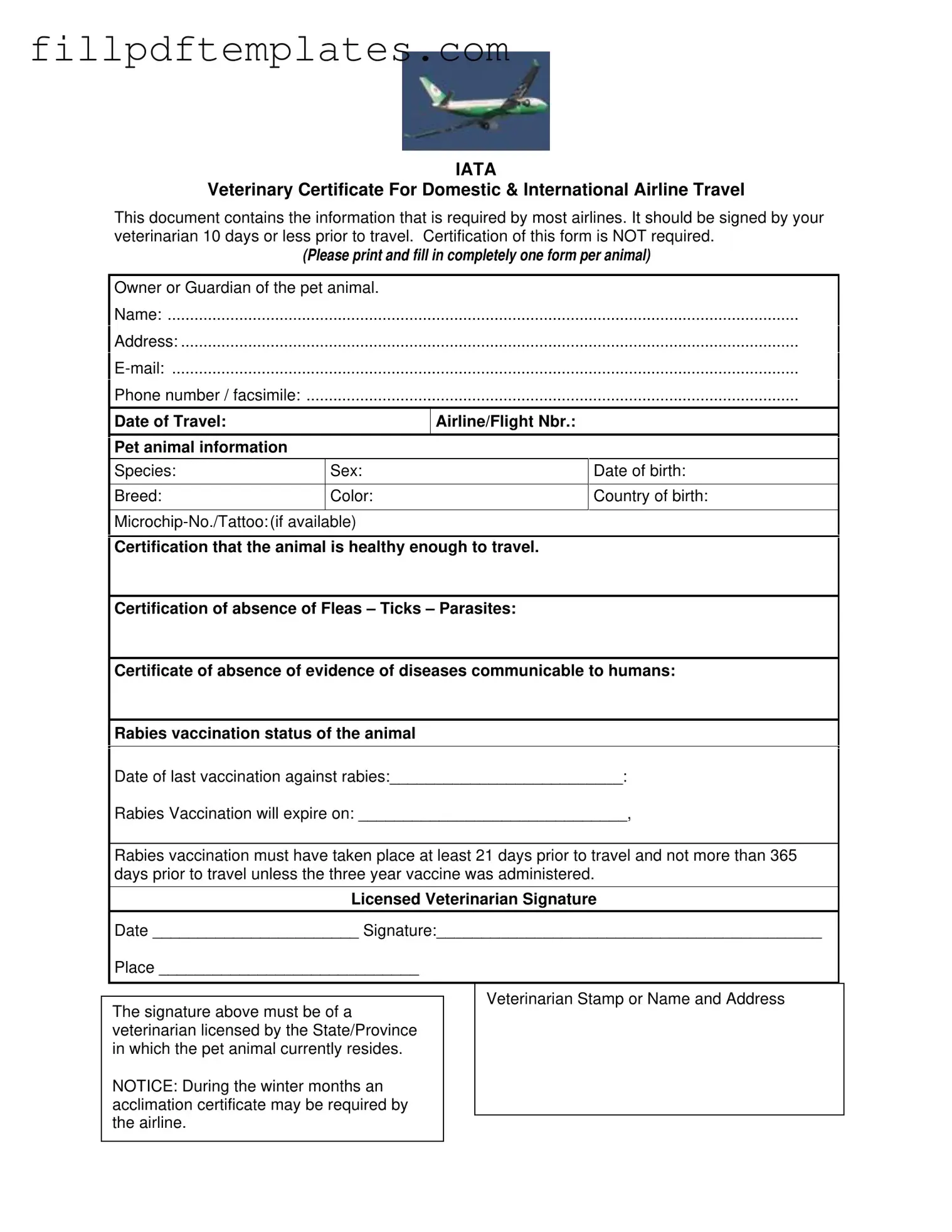 Fill a Valid Veterinary Certificate Travel Template