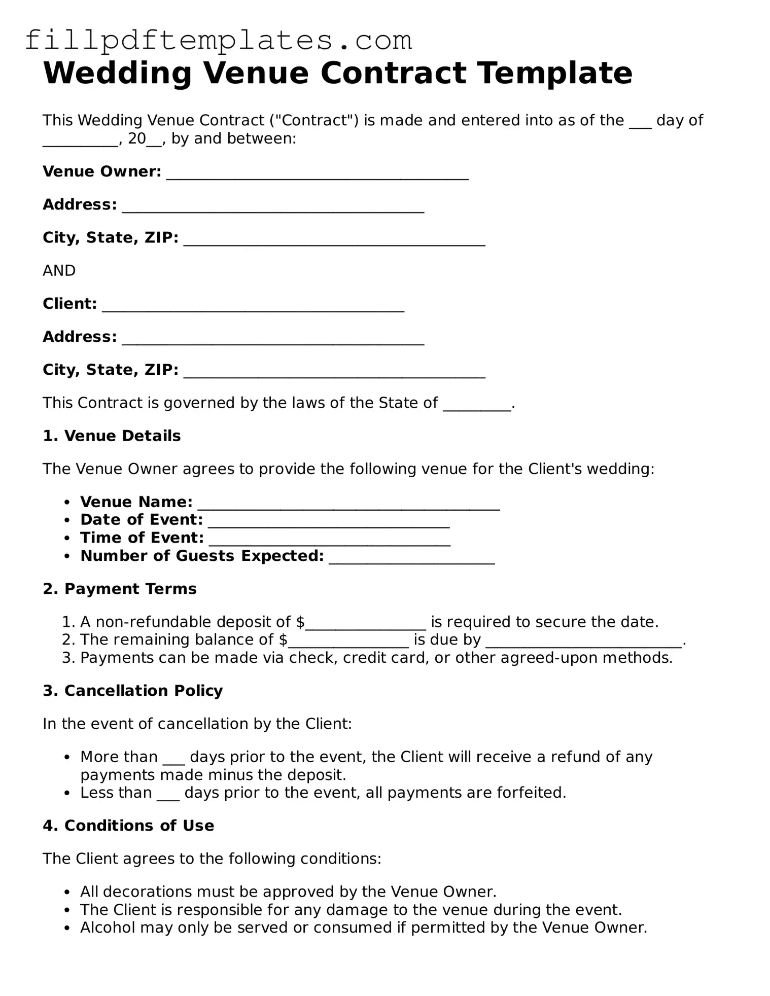 Valid Wedding Venue Contract Form
