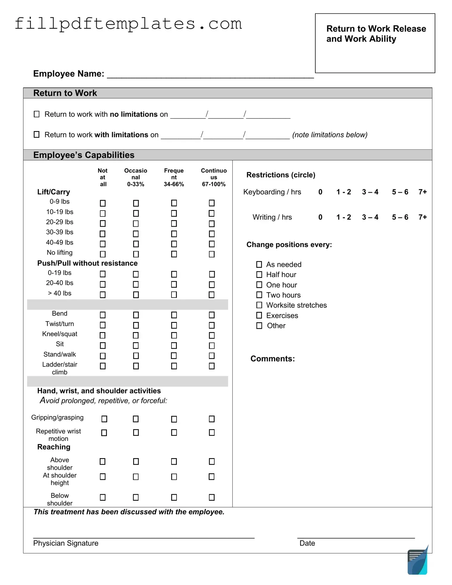 Fill a Valid Work Release Template