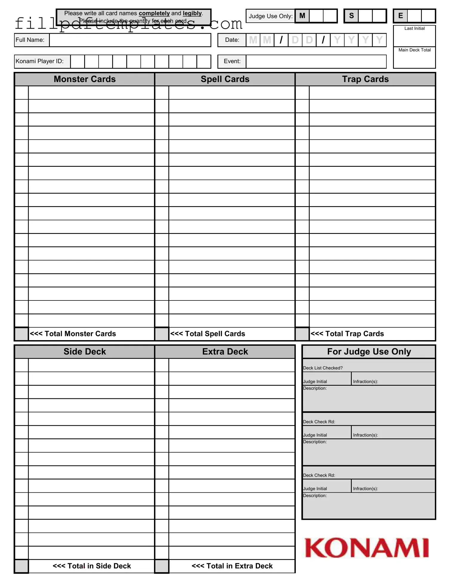 Fill a Valid Konami Decklist Template